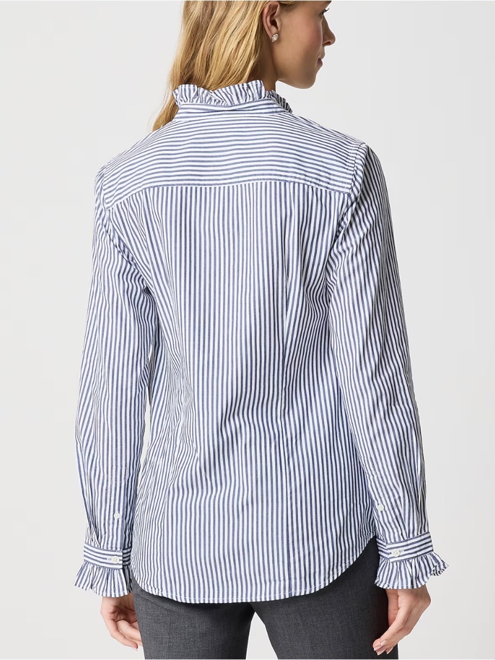 Jcrew Factory Women’s Striped Ruffle neck Button Up Shirt XL - Picture 4 of 8